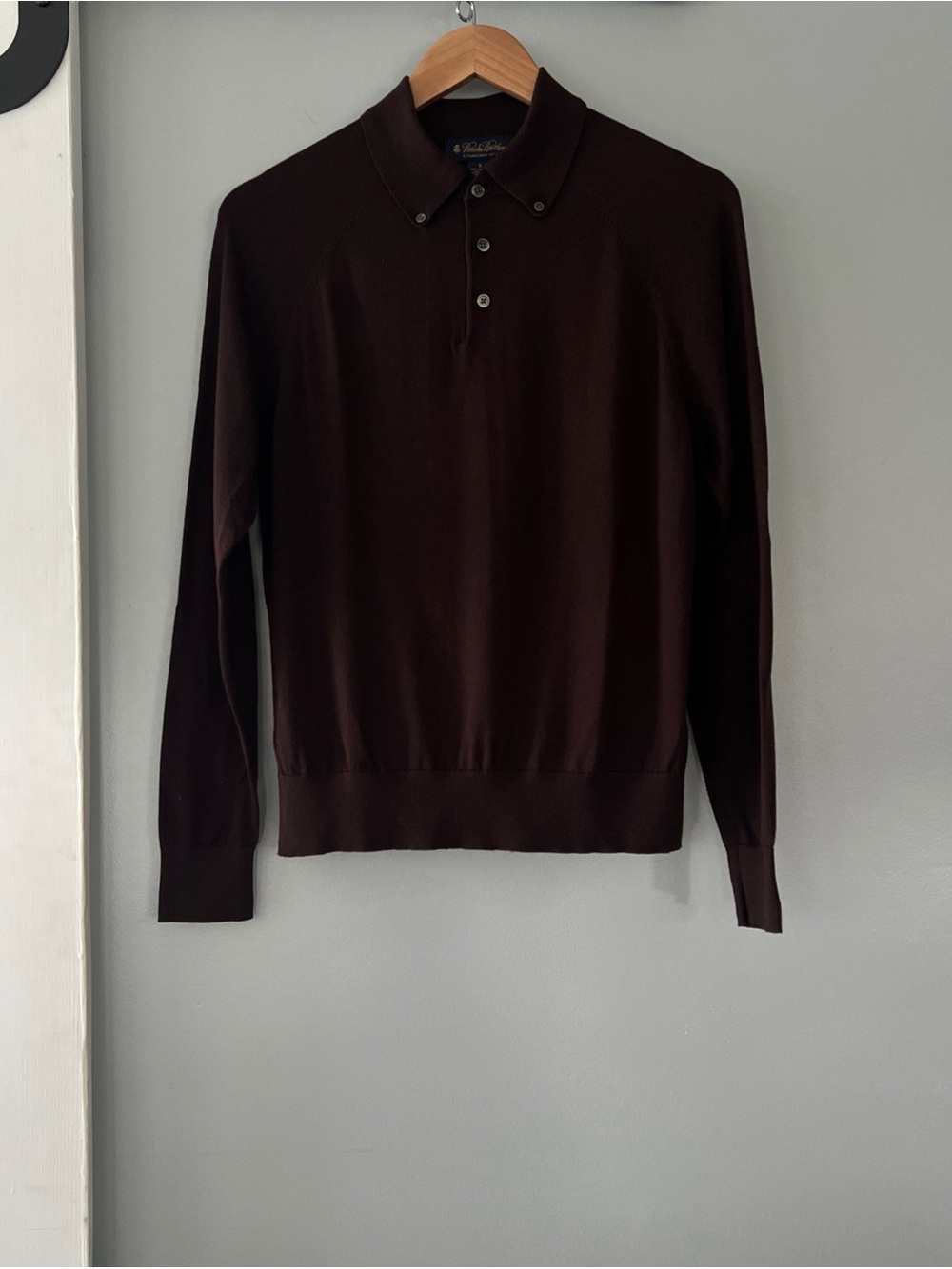 NWOT Brooks Brothers Brown COTTON SILK CASHMERE Knit Long Sleeve Men’s Polo